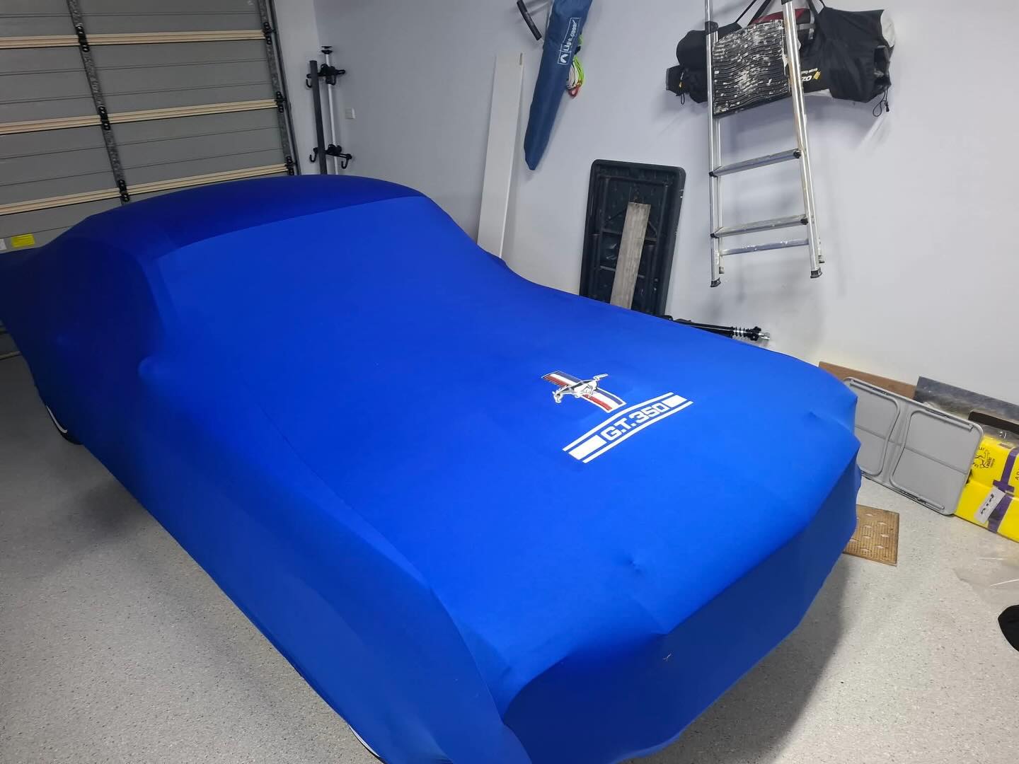 Blue custom cover with Mustang logo