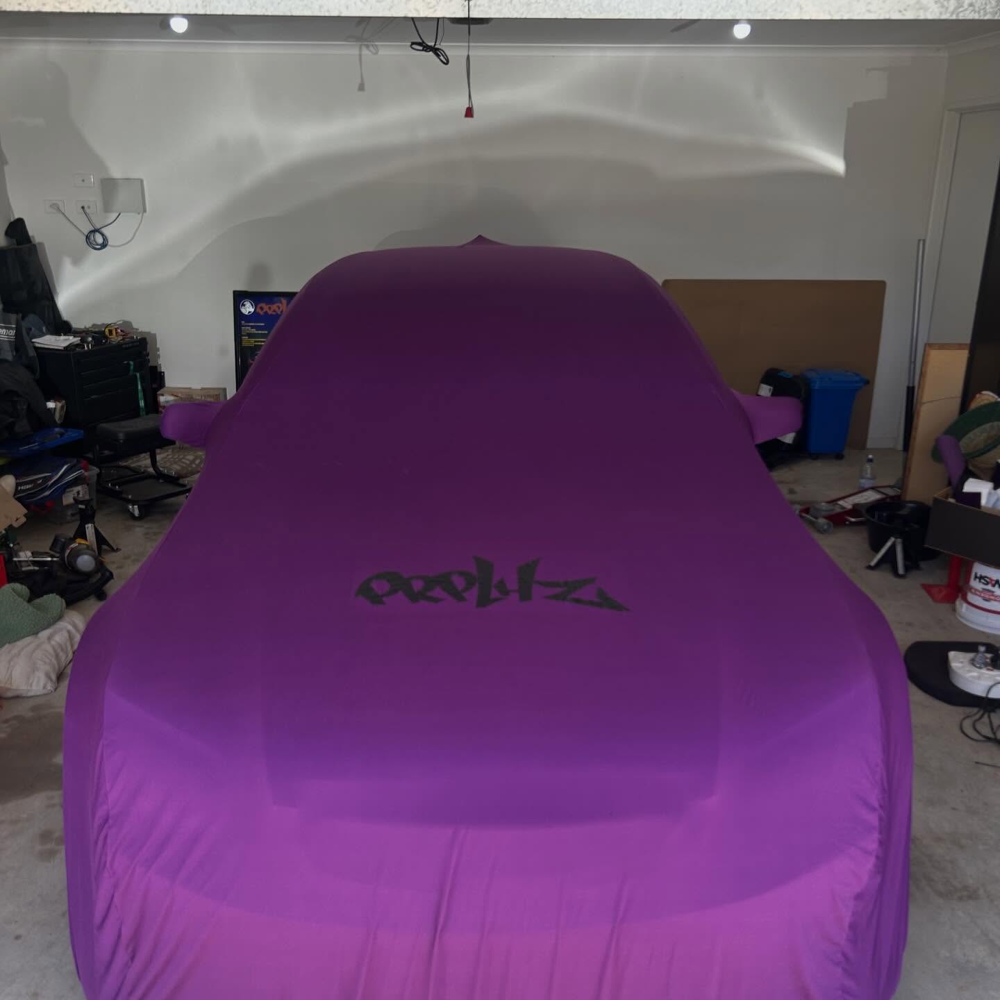 Purple cover with custom black logo